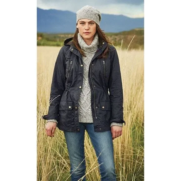 Orvis Navy Blue River Road Waxed Cotton Waterproof Rain Jacket